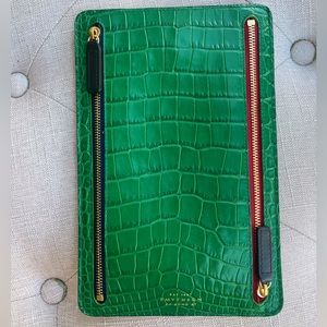 SMYTHSON - Mara Croc Effect Multi-Zip Case - Jade Green
